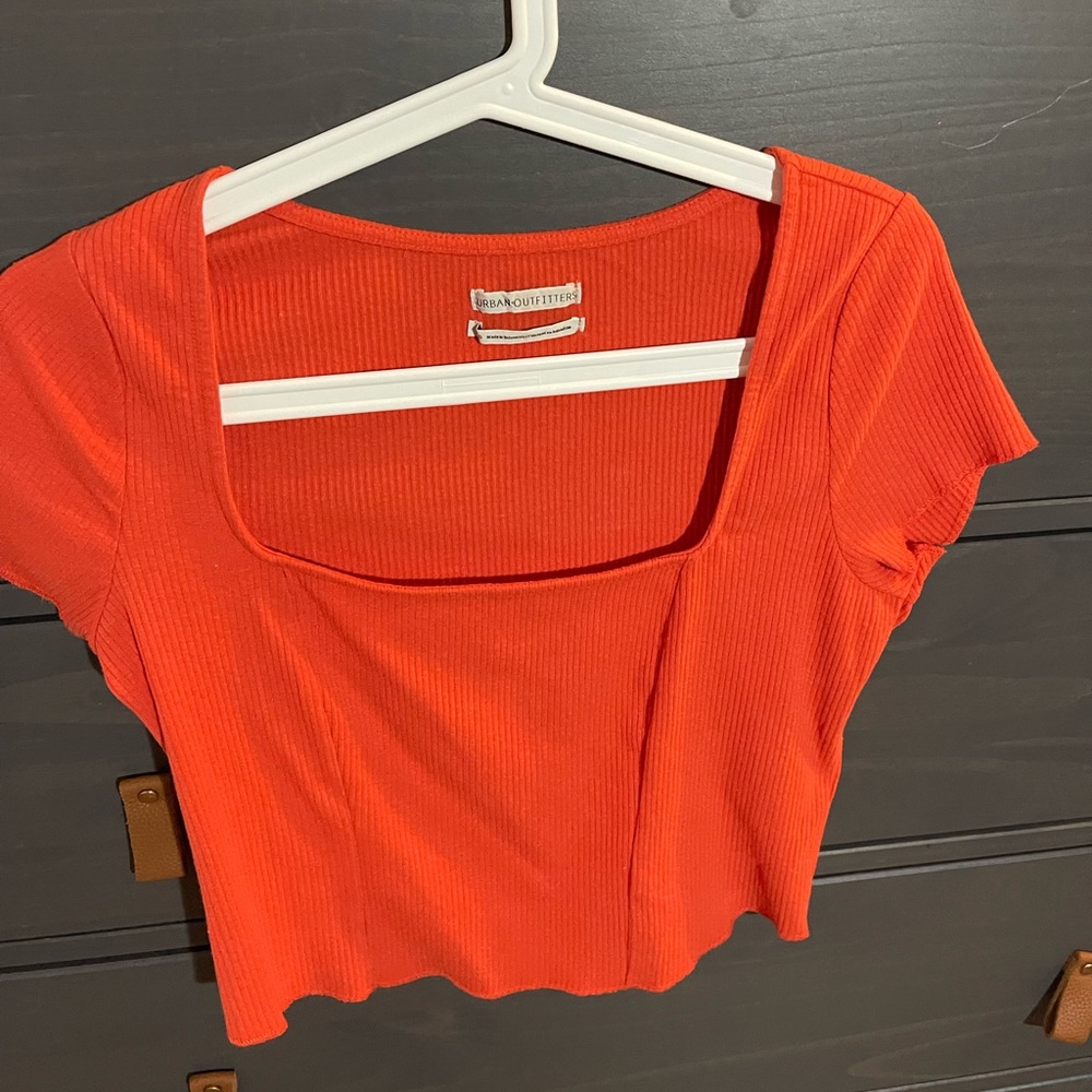 Orange Ribbed Square Neck Top